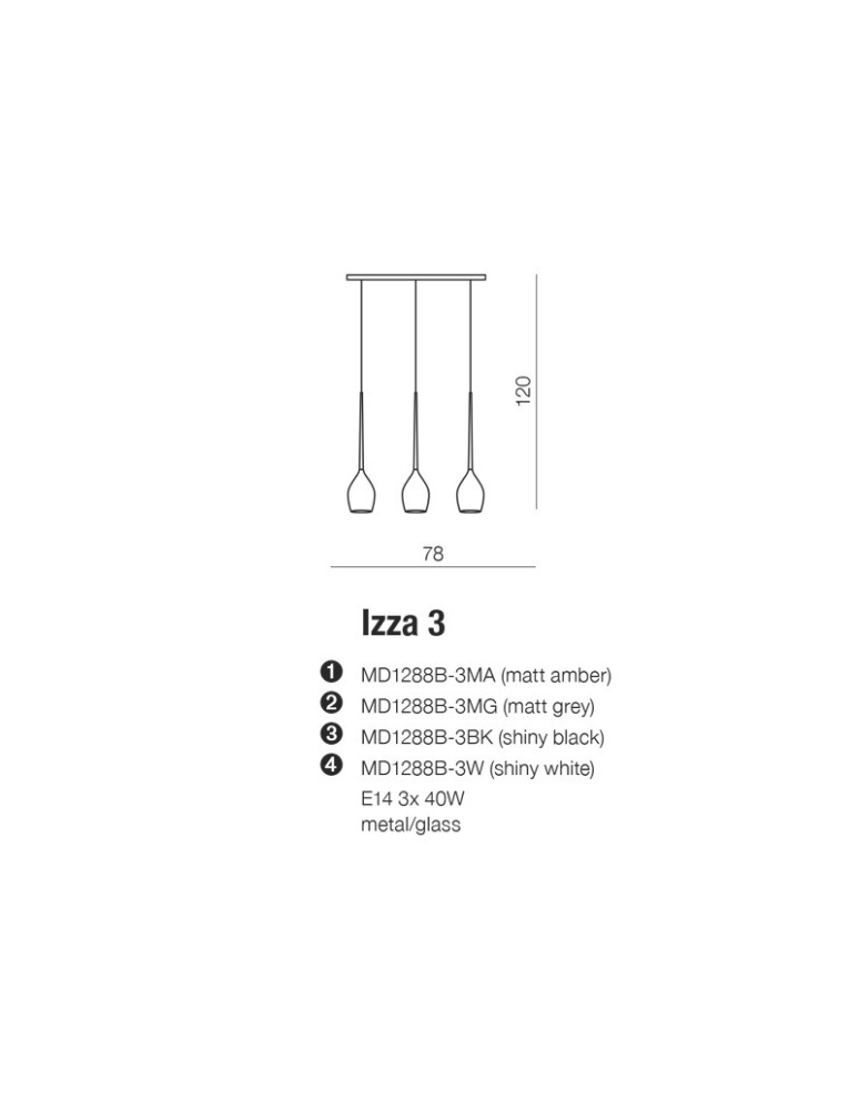 Azzardo IZZA 3 SHINY WHITE 3xE14 Wisząca Biały Połysk AZ2320