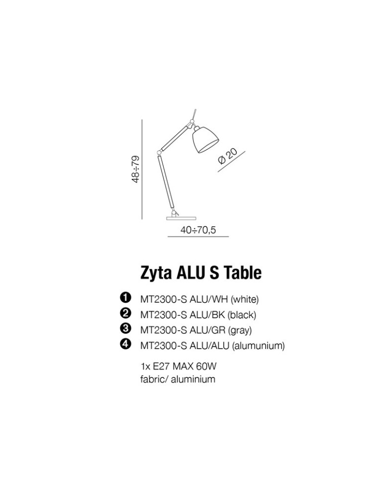 AZzardo ZYTA S Biurkowa Alu/BK 1xE27 MT2300-S Alu/BK