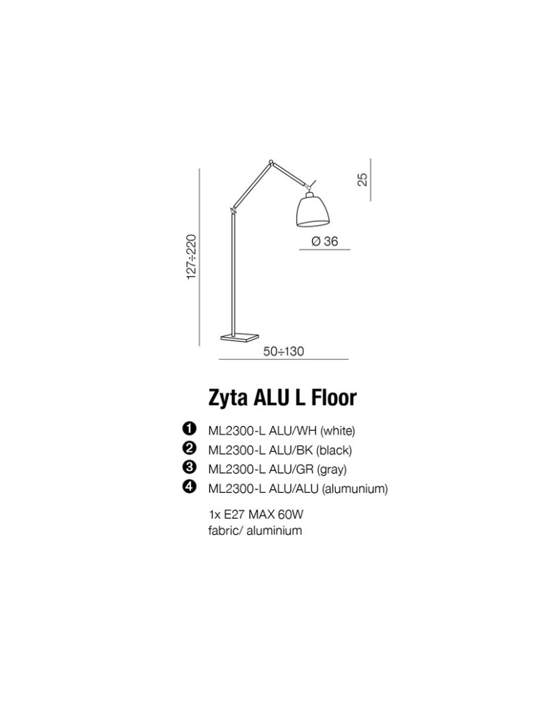 AZzardo ZYTA FLOOR Podłogowa Alu/Alu 1xE27 ML2300-L Alu/Alu