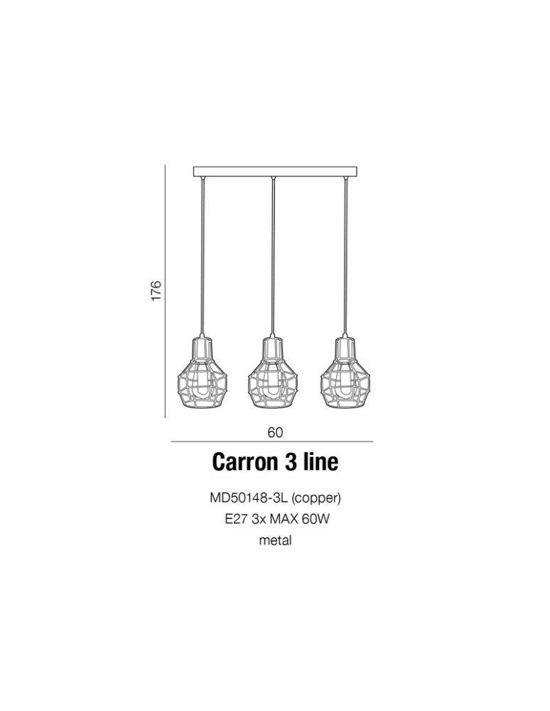 Lampy wiszące potrójne - Azzardo CARRON 3 LINE COPPER 3xE27 Wisząca Miedź AZ2141 - product kolory-swiatla.pl 3