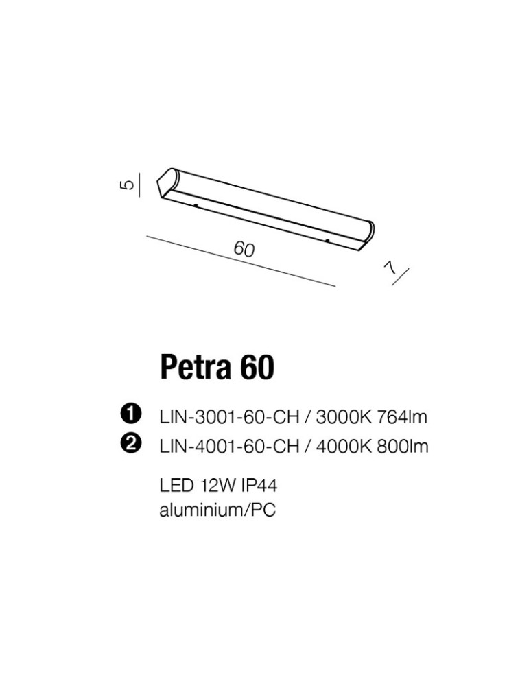 Azzardo PETRA 60 3000 CHROME 1xLED Ścienna Chrom IP44 AZ2472