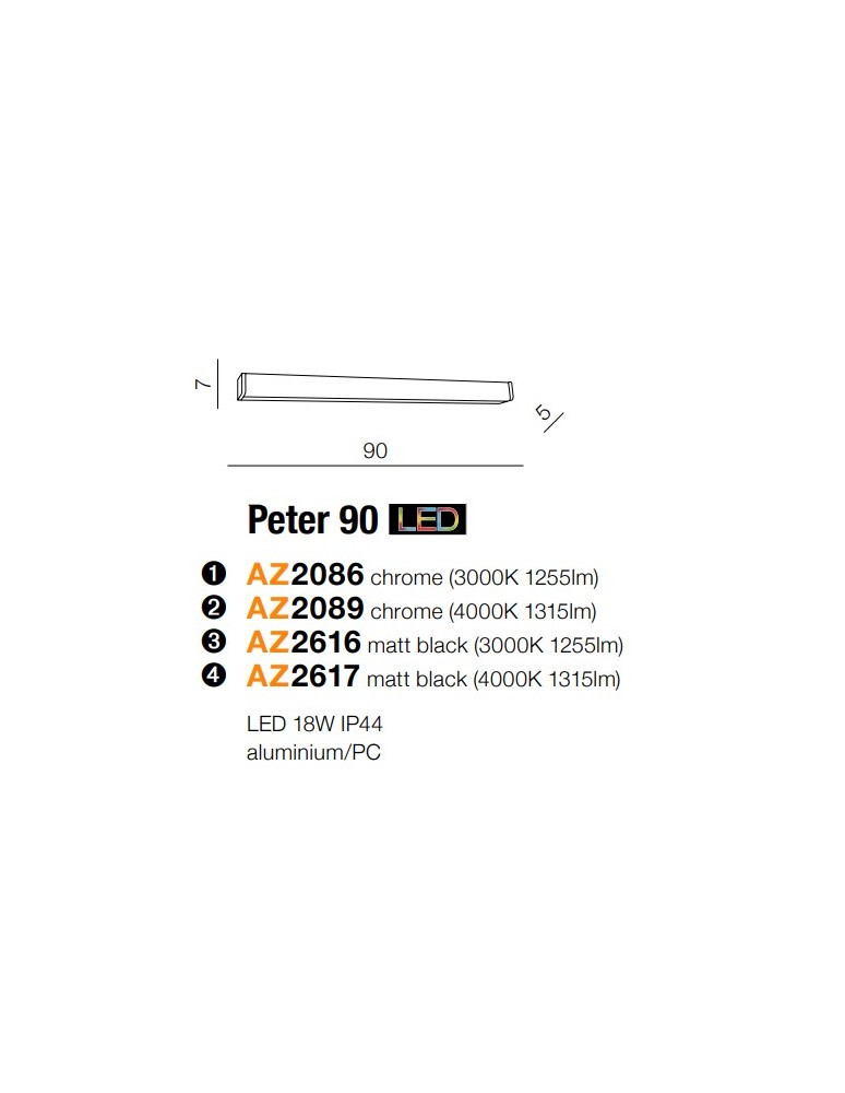 Azzardo PETER 90 4000 CHROME 1xLED Ścienna Chrom IP44 AZ2089
