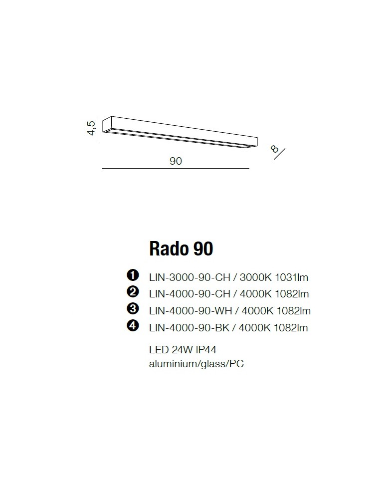 Kinkiety łazienkowe - Azzardo RADO 90 4000 WH 1xLED Ścienna Biały Struktura IP44 AZ2083 - product kolory-swiatla.pl 2