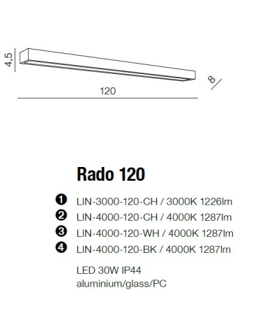Azzardo RADO 120 4000 CH 1xLED Ścienna Chrom IP44 AZ2081 - product 2