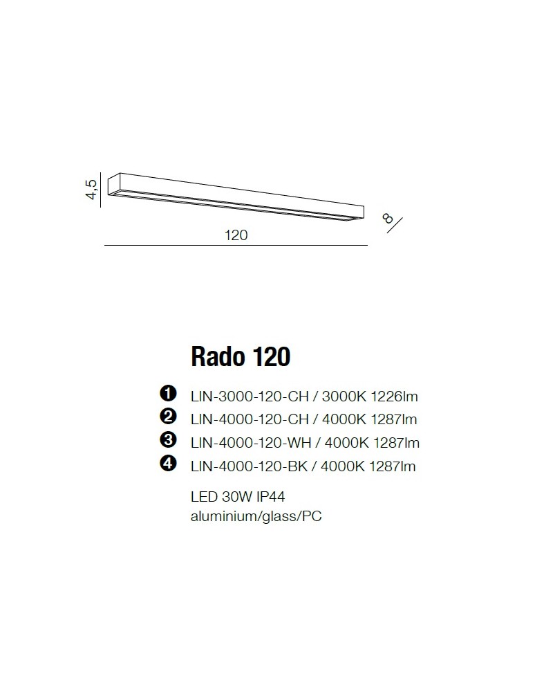 Kinkiety łazienkowe - Azzardo RADO 120 4000 CH 1xLED Ścienna Chrom IP44 AZ2081 - product kolory-swiatla.pl 2