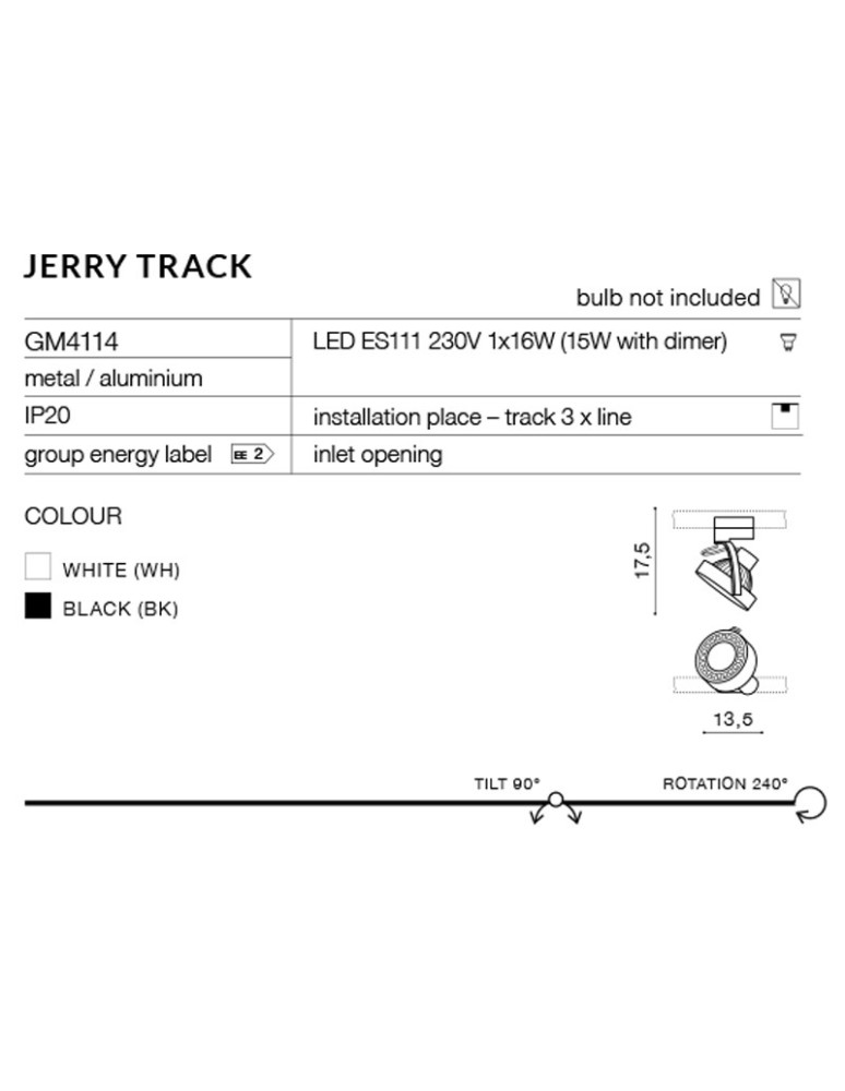 Lampy do szynoprzewodów 3 fazowych - Azzardo JERRY TRACK WHITE 1xES111 Reflektor Do Szynoprzewodu 3F Biały AZ2459 - product kolory-swiatla.pl 3