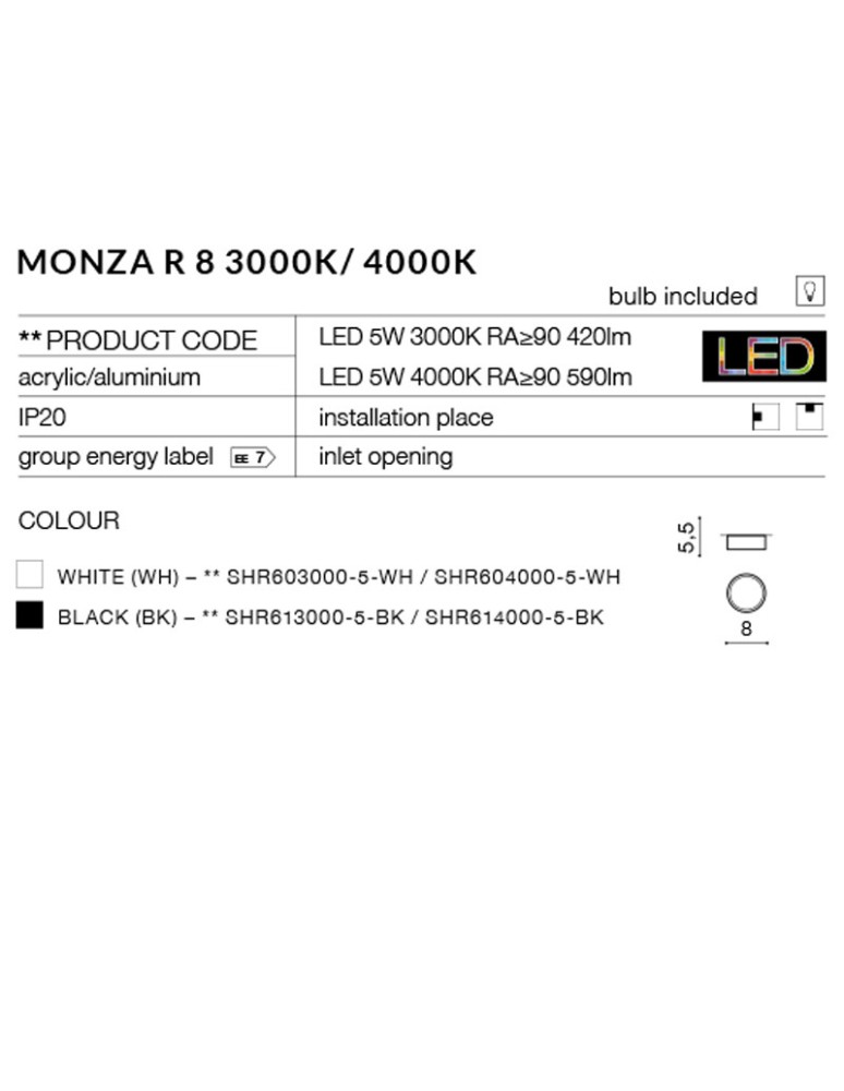 Azzardo MONZA R 8 3000K BK 1xLED Sufitowa Czarny AZ2255