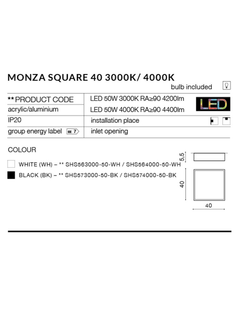 Azzardo MONZA S 40 3000K WH 1xLED Sufitowa Biały AZ2273