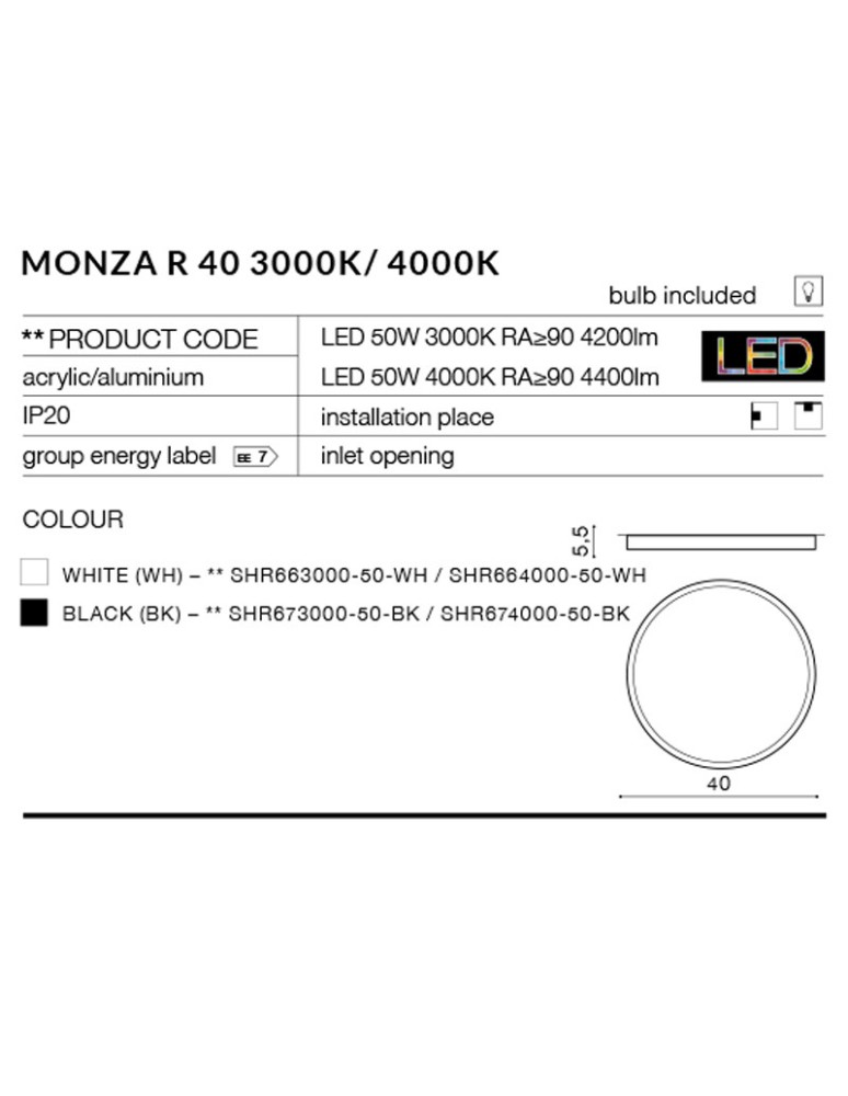 Azzardo MONZA R 40 3000K BK 1xLED Sufitowa Czarny AZ2267