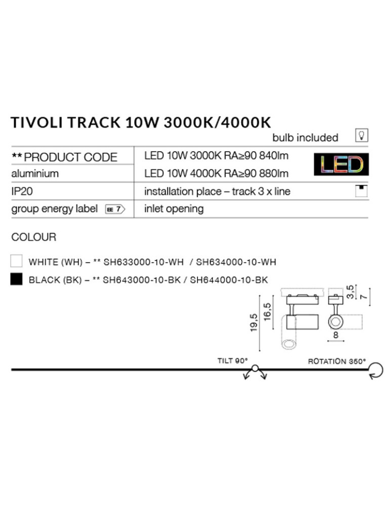 Azzardo TIVOLI TRACK 10W 3000K BK 1xLED Reflektor Do Szynoprzewodu 3F Czarny AZ2224
