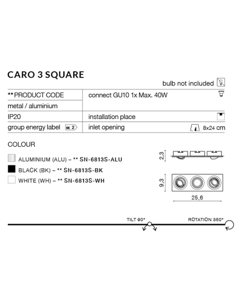 Lampy podtynkowe kwadratowe - Azzardo CARO 3 SQUARE ALUMINIUM 3xGU10 Wpuszczana Aluminium AZ2441 - produkt kolory-swiatla.pl 3