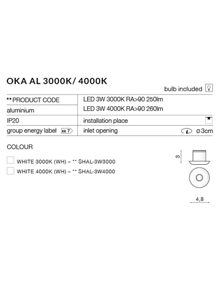 Azzardo OKA AL 4000K WH 1xLED Wpuszczana Biały AZ2233