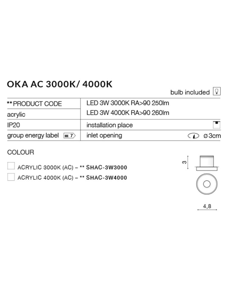 Azzardo OKA AC 4000K WH 1xLED Wpuszczana Biały AZ2235