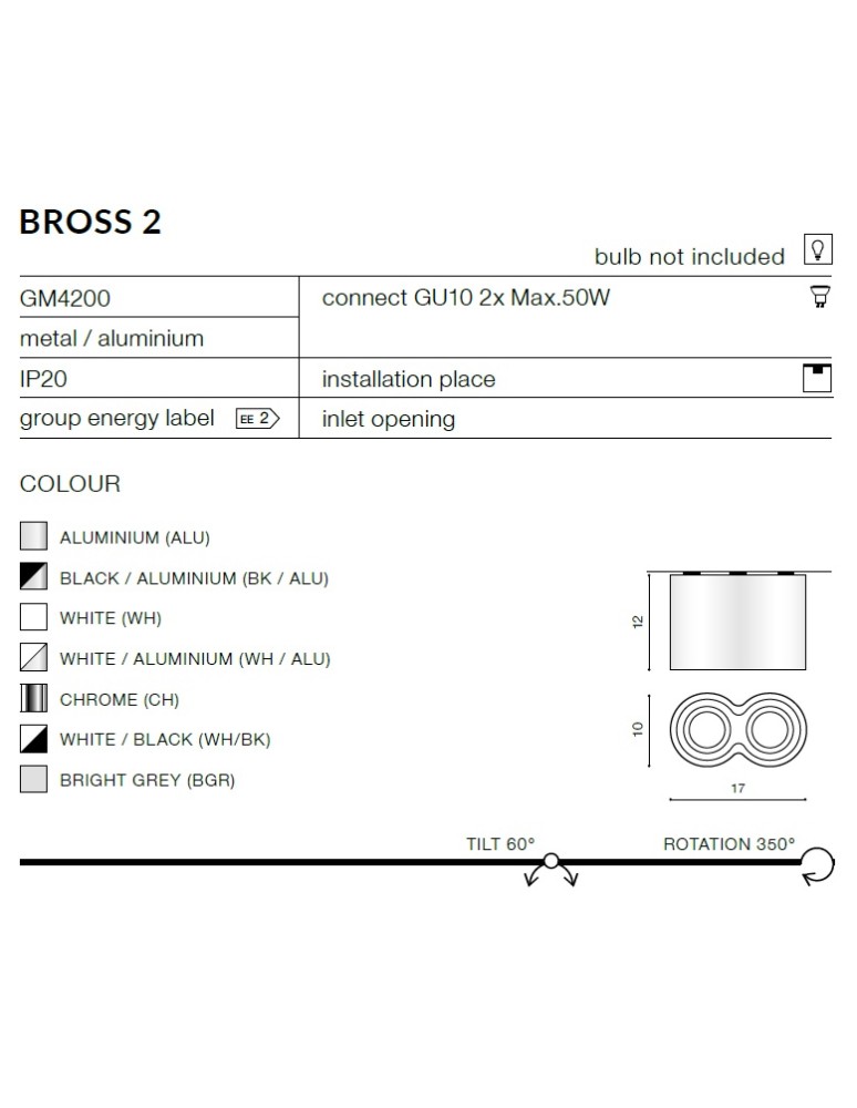 Azzardo BROSS 2 CHROME 2xGU10 Natynkowa Chrom AZ0941