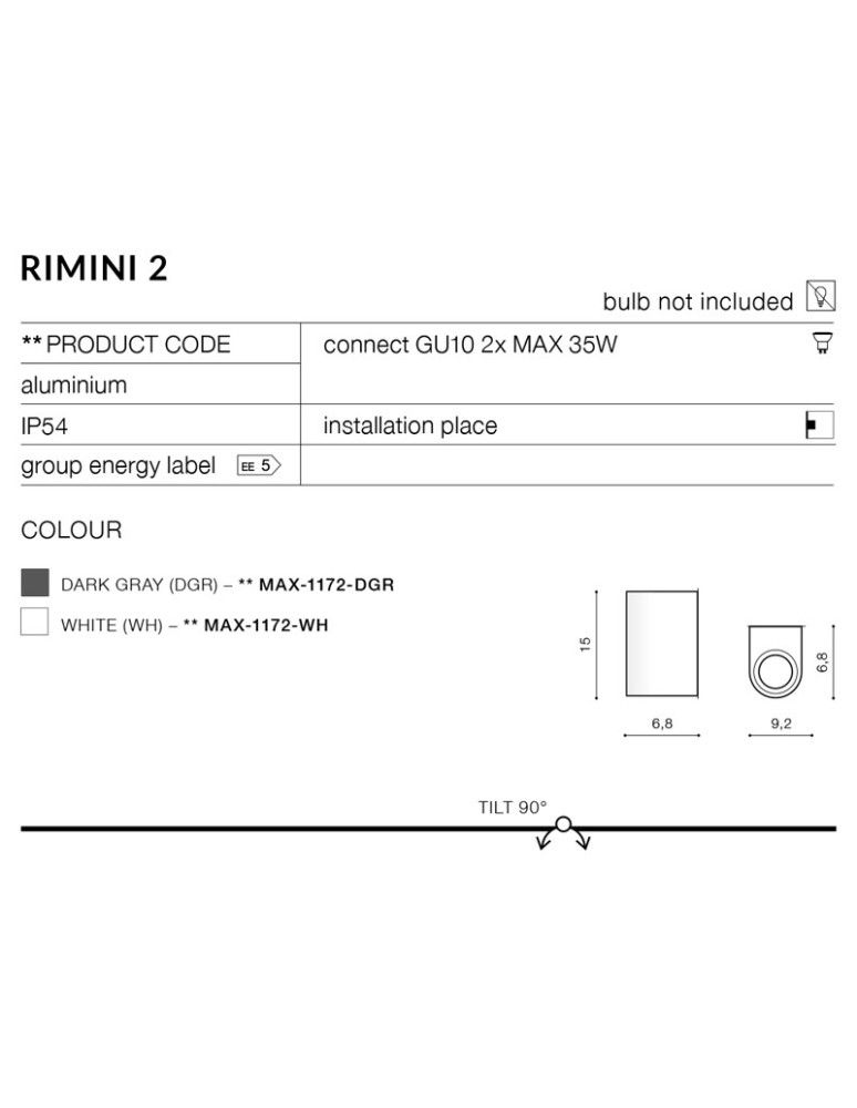 Kinkiety zewnętrzne - Azzardo RIMINI 2 WHITE 2xGU10 Ścienna Biały IP54 AZ2177 - product kolory-swiatla.pl 3
