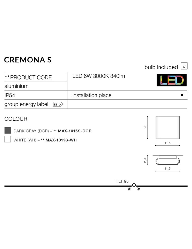 Kinkiety zewnętrzne - Azzardo CREMONA S WHITE 1xLED Ścienna Biały IP54 AZ2179 - product kolory-swiatla.pl 3