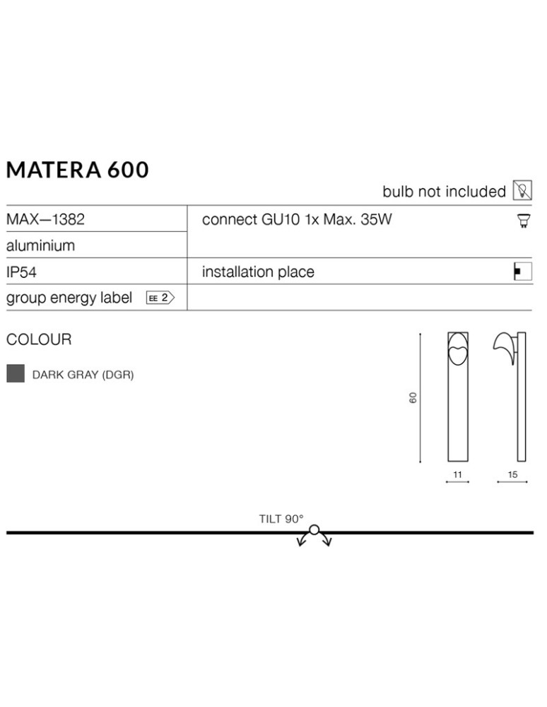 Azzardo MATERA 600 1xGU10 Słupek Zewnętrzny Ciemny Szary IP54 AZ2185