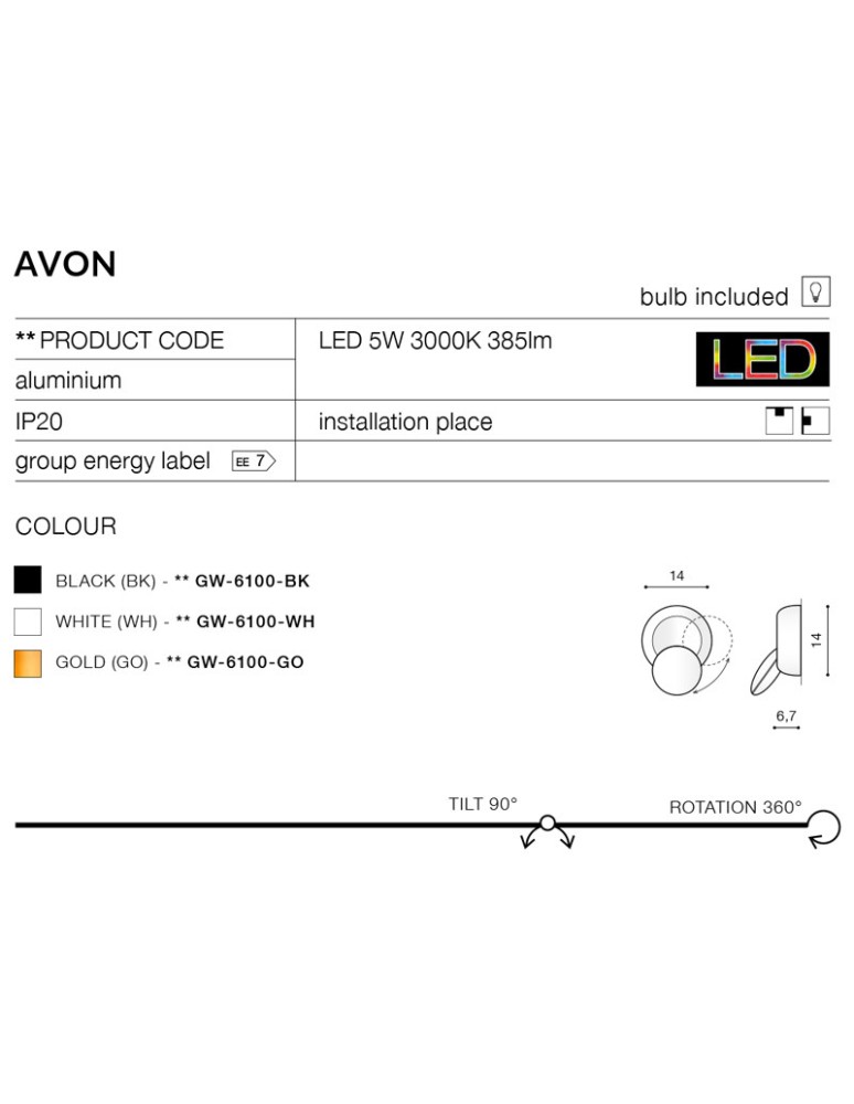 Azzardo AVON WHITE 1xLED Ścienna Biały AZ2195