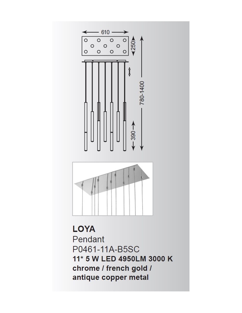 Lampy wiszące LED - Zuma Line LOYA Wisząca LED 11x5W P0461-11A-B5SC - produkt kolory-swiatla.pl 3
