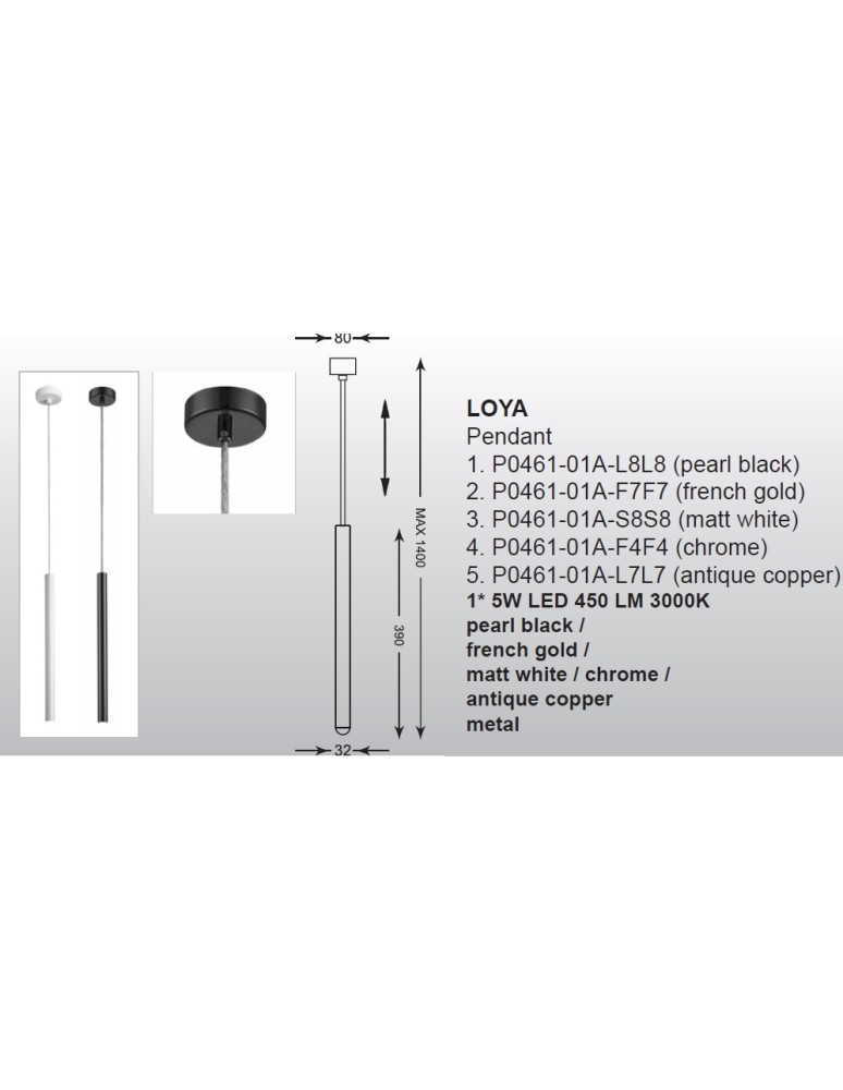 Zuma Line LOYA Wisząca Czarny LED 1x5W P0461-01A-L8L8