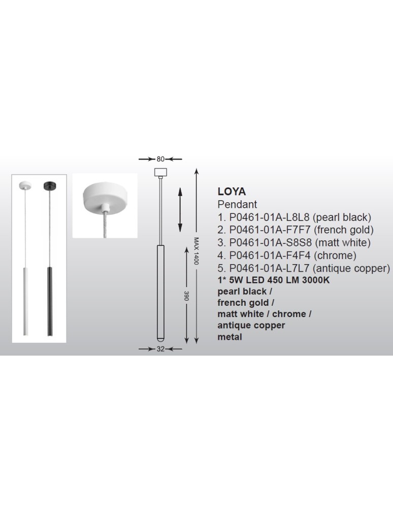 Zuma Line LOYA Wisząca Biały LED 1x5W P0461-01A-S8S8