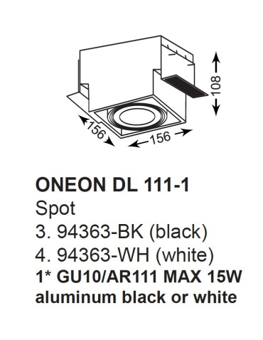Zuma Line ONEON DL 111-1 Czarny 1xGU10/AR111 94363-BK - produkt 2