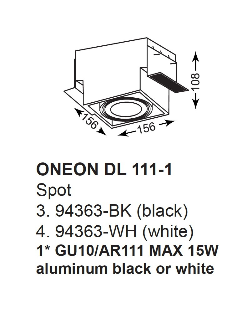 Lampy podtynkowe kwadratowe - Zuma Line ONEON DL 111-1 Czarny 1xGU10/AR111 94363-BK - product kolory-swiatla.pl 2