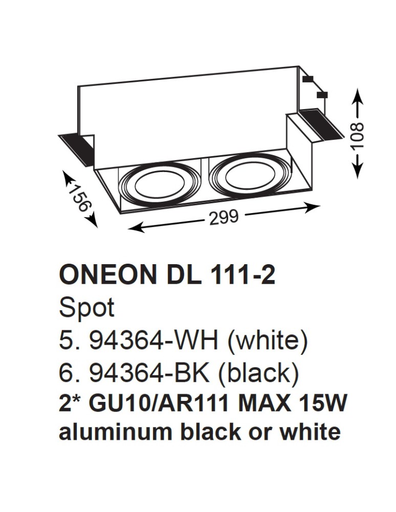 Lampy podtynkowe kwadratowe - Zuma Line ONEON DL 111-2 Biały 2xGU10/AR111 94364-WH - product kolory-swiatla.pl 2