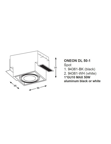 Zuma Line ONEON DL 50-1 Czarny 1xGU10 94361-BK - produkt 2