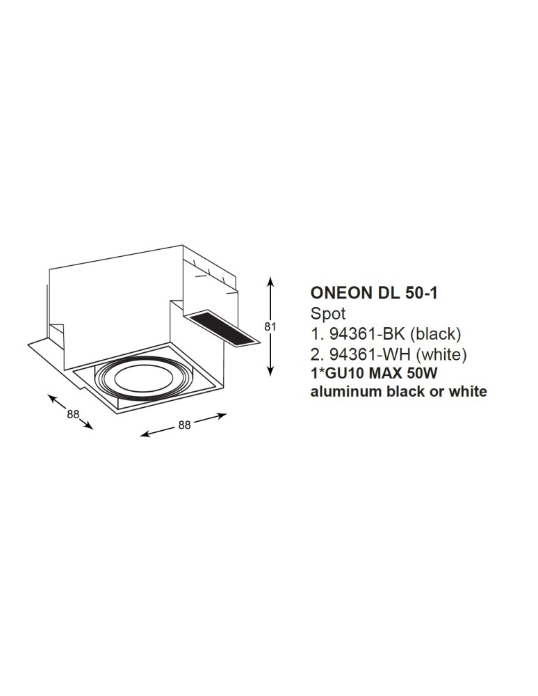 Lampy podtynkowe kwadratowe - Zuma Line ONEON DL 50-1 Czarny 1xGU10 94361-BK - product kolory-swiatla.pl 2