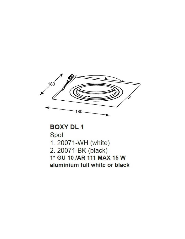 Lampy podtynkowe kwadratowe - Zuma Line BOXY DL 1 Czarny 1xGU10/AR111 Wpust 20071-BK - product kolory-swiatla.pl 2