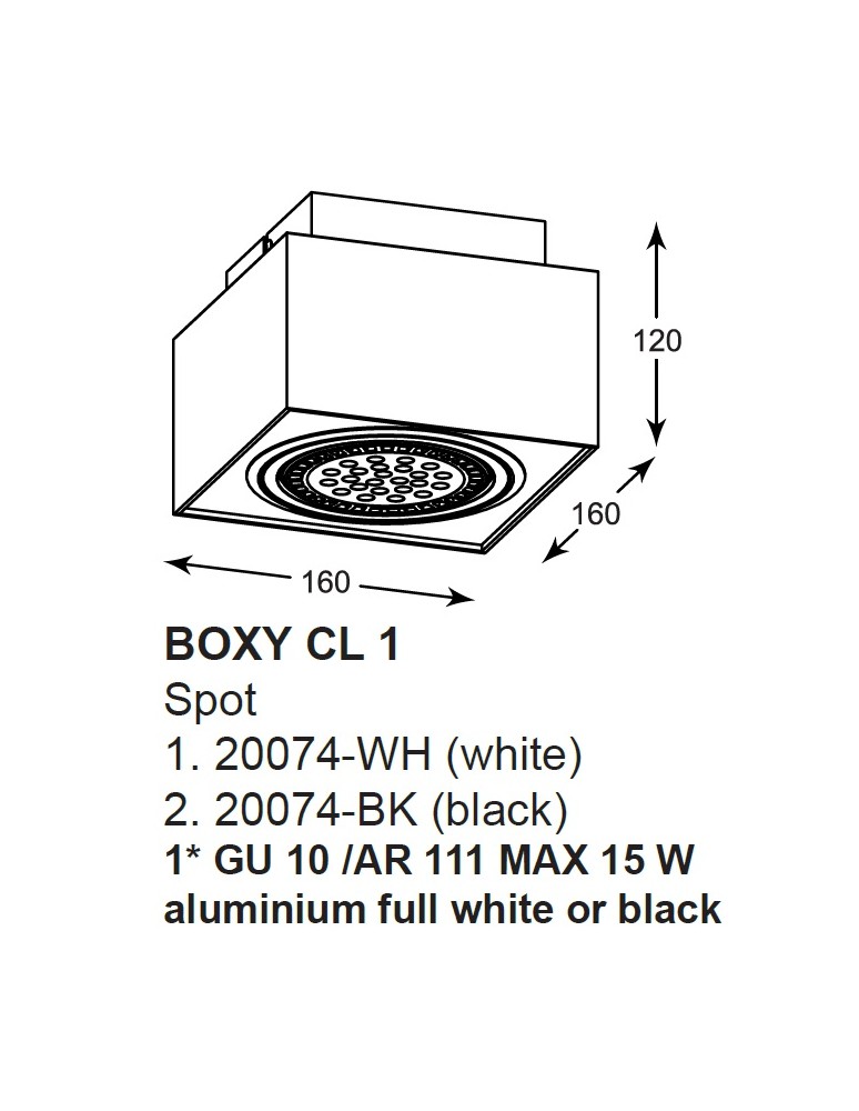 Oprawy sufitowe na wymienne źródło światła - Zuma Line BOXY CL 1 Biały 1xGU10/AR111 Sufitowa 20074-WH - product kolory-swiatla.pl 2