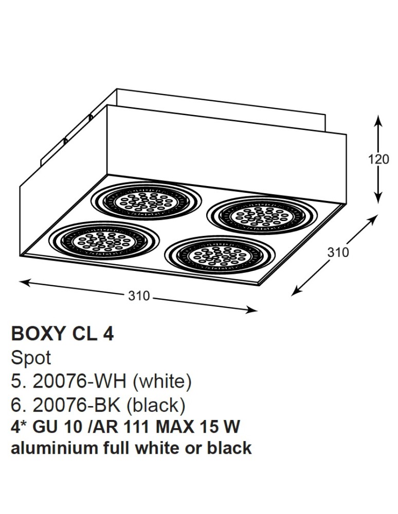 Oprawy sufitowe na wymienne źródło światła - Zuma Line BOXY CL 4 Biały 1xGU10/AR111 Sufitowa 20076-WH - product kolory-swiatla.pl 2