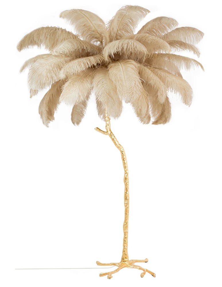 King Home Lampa podłogowa TIFFANY 175 beżowa mosiądz / naturalne pióra (JL0019.BEIGE)