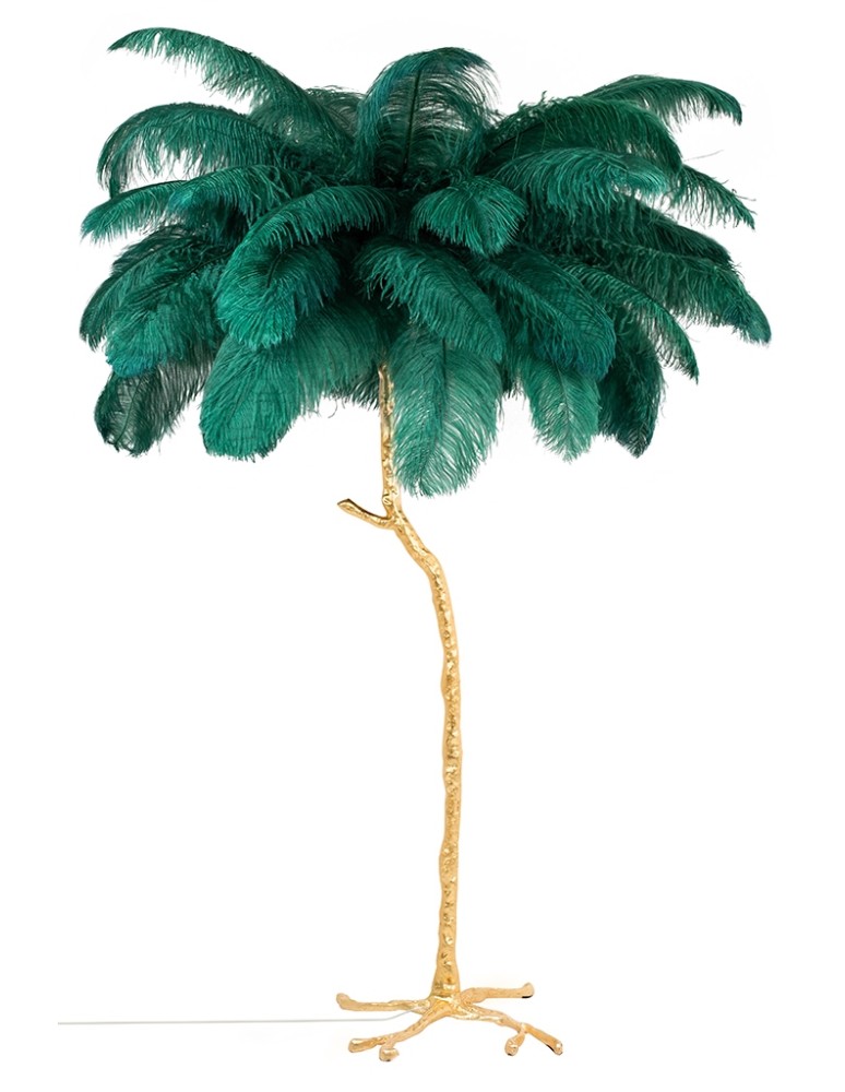 King Home Lampa podłogowa TIFFANY 175 zielona mosiądz / naturalne pióra (JL0019.GREEN) King Home Lampa podłogowa TIFFANY 175 zielona mosiądz / naturalne pióra (JL0019.GREEN)