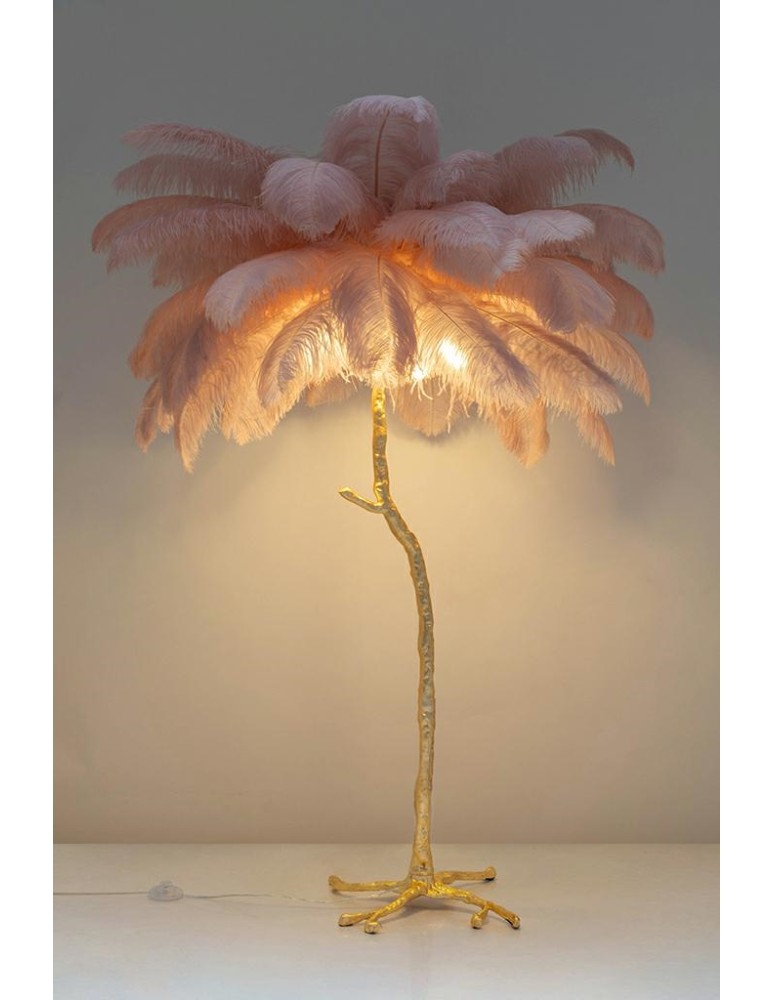 King Home Lampa podłogowa TIFFANY 175 różowa mosiądz / naturalne pióra (JL0019.PINK) King Home Lampa podłogowa TIFFANY 175 różowa mosiądz / naturalne pióra (JL0019.PINK)