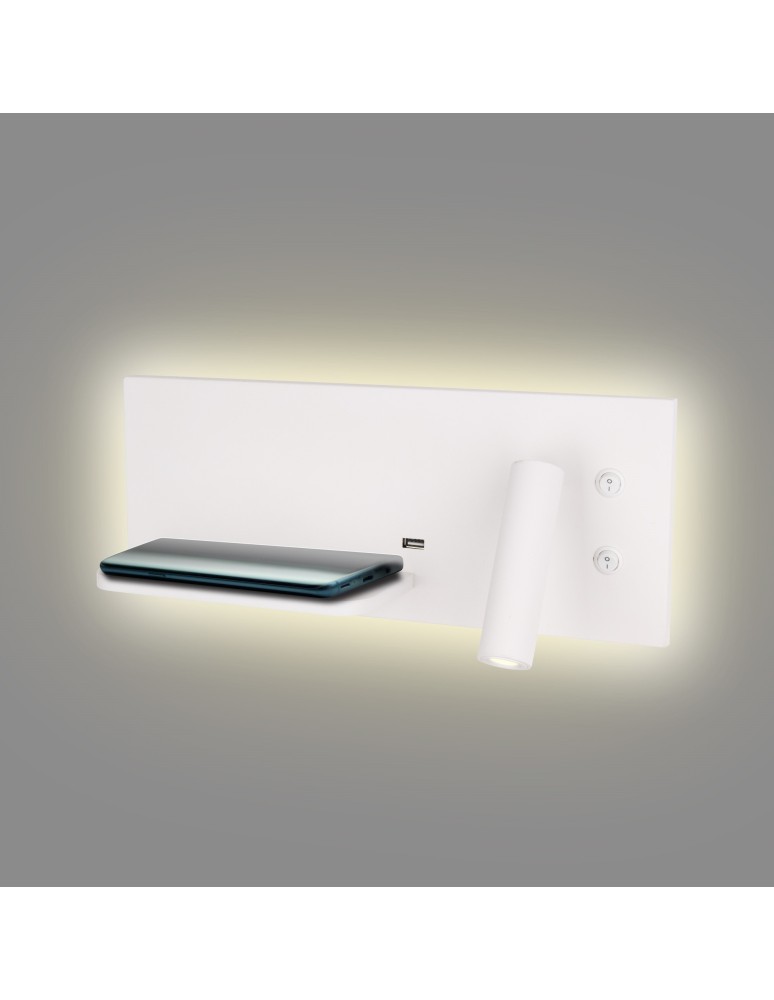Maxlight Kinkiet Superior z Gniazdem USB i Ładowarką Indukcyjną Biały W0291L