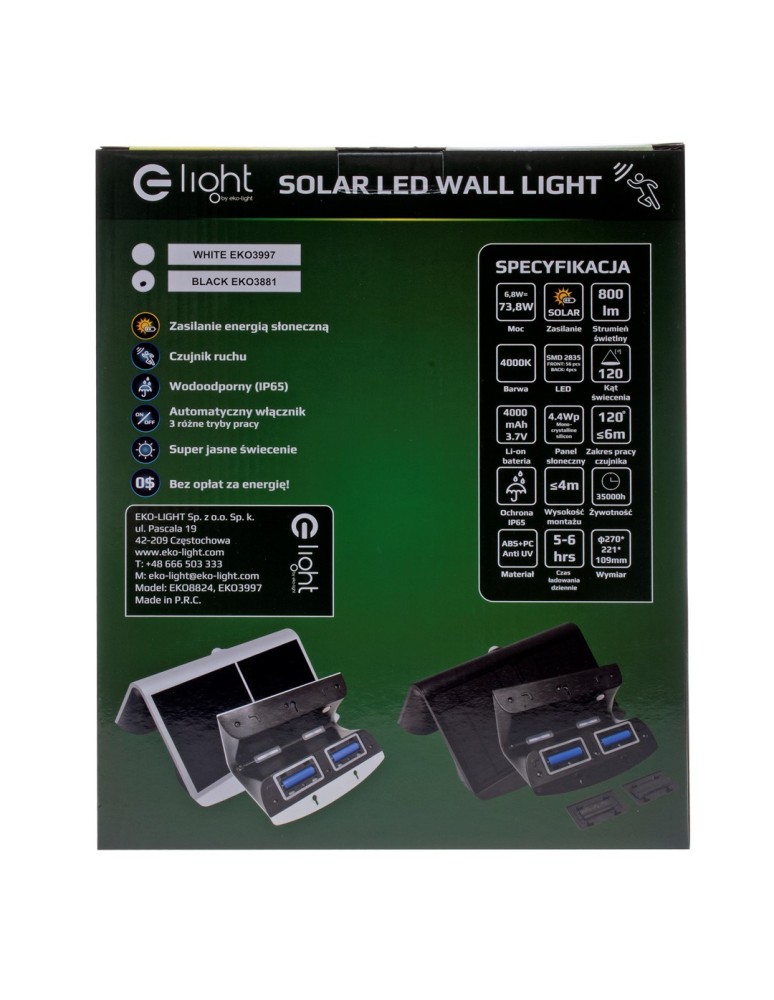 Eko-Light Lampka Solarna Butterfly Czarna 6,8W EKO3881 Eko-Light Lampka Solarna Butterfly Czarna 6,8W EKO3881