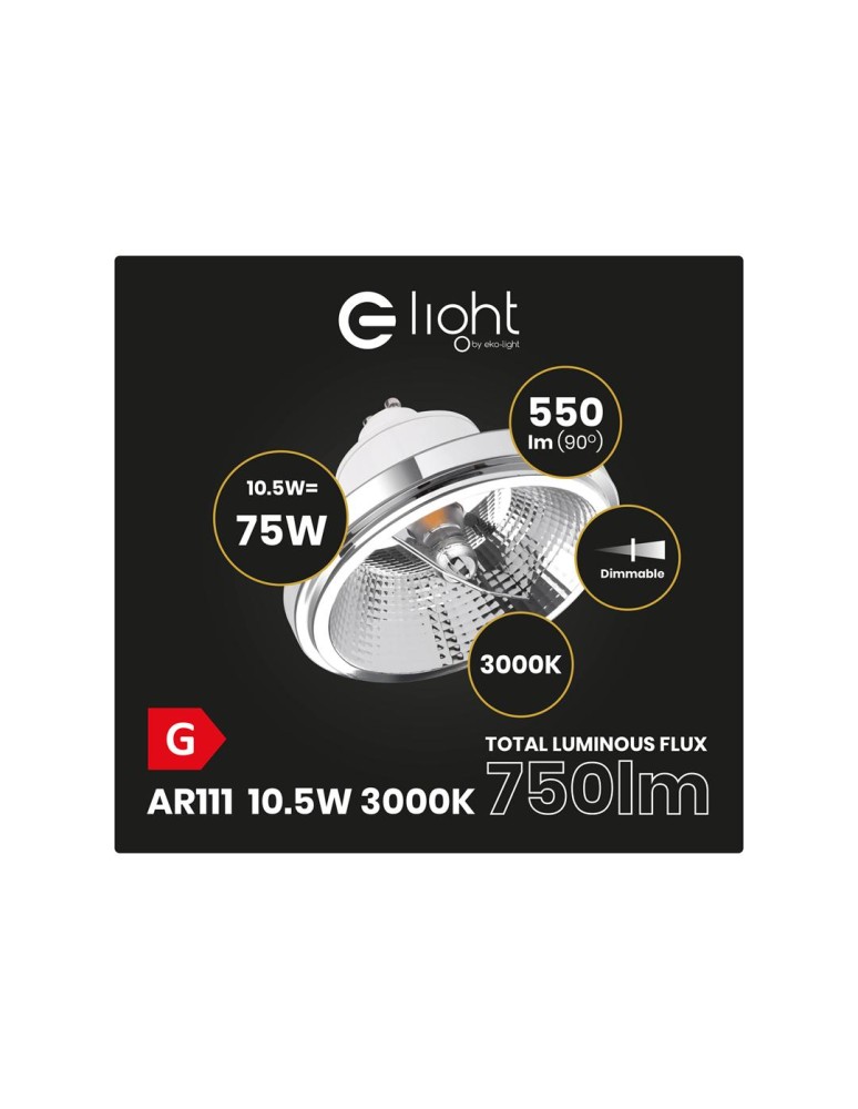 Eko-Light ŻARÓWKA AR111 - 10,5W GU10 3000K/ Biały z odbłyśnikiem Ściemnialna AR8618 Eko-Light ŻARÓWKA AR111 - 10,5W GU10 3000K/ Biały z odbłyśnikiem Ściemnialna AR8618