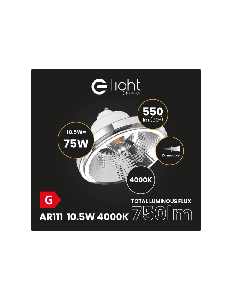 Eko-Light ŻARÓWKA AR111 - 10,5W GU10 4000K/ Biały z odbłyśnikiem Ściemnialna AR8619 Eko-Light ŻARÓWKA AR111 - 10,5W GU10 4000K/ Biały z odbłyśnikiem Ściemnialna AR8619