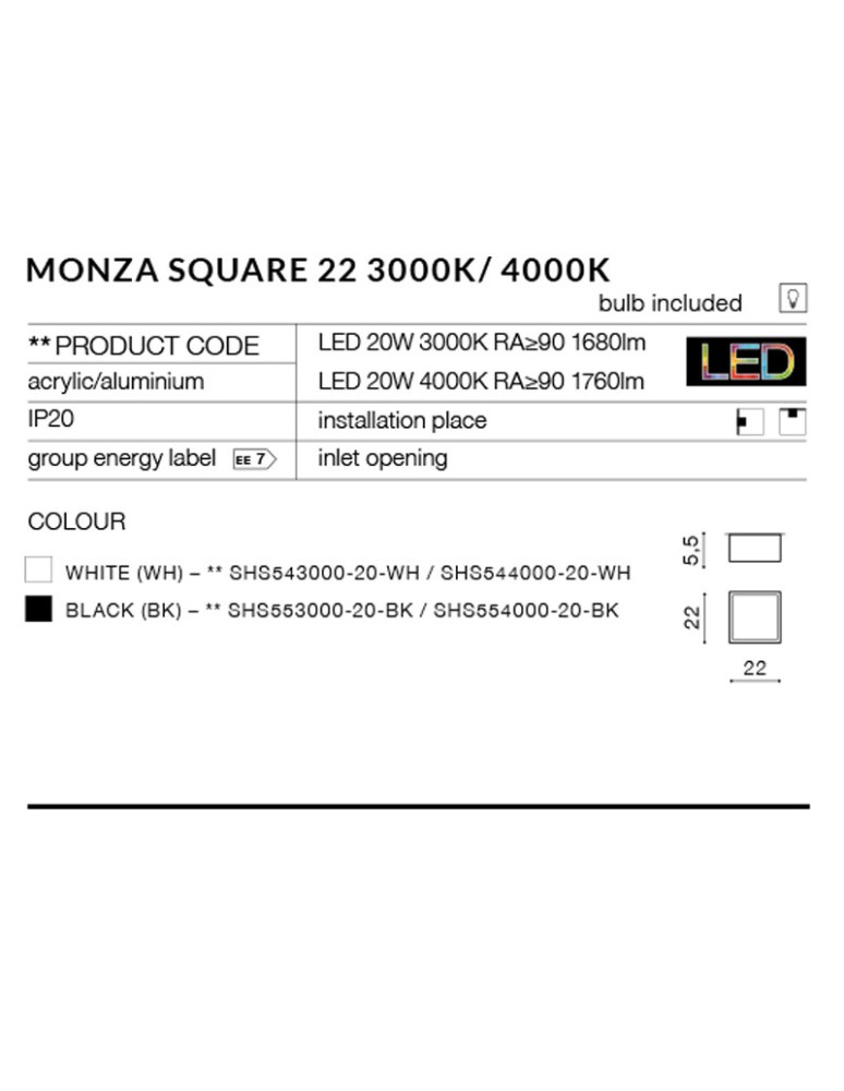 Azzardo MONZA S 22 4000K BK 1xLED Sufitowa Czarny AZ2270