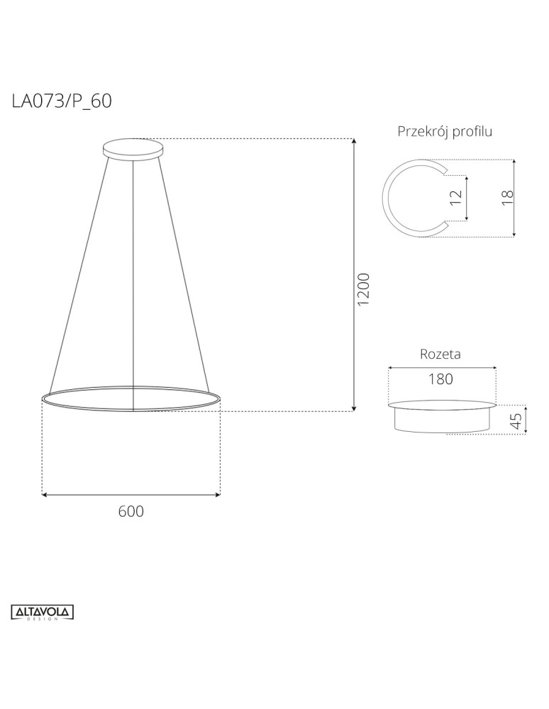 Altavola Design Lampa wisząca Ledowe Okręgi No.1 śr.60 cm in 3k 32W czarna