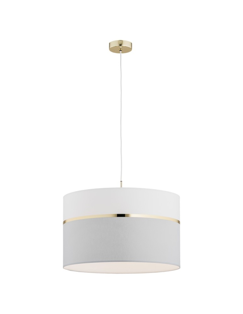 Lampy wiszące z abażurem - Argon KASER lampa wisząca 1 pł. większa 1x15W (max) biało szary ze złotym dekorem elementy mosiądzowane 4285 - produkt kolory-swiatla.pl 1