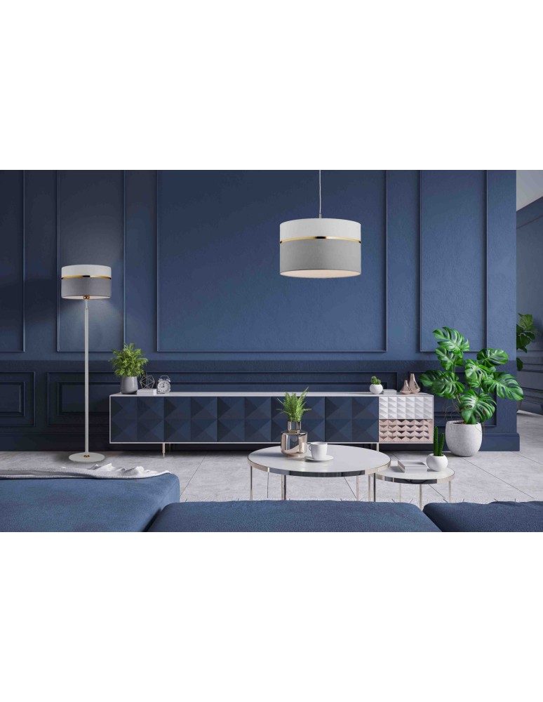 Lampy wiszące z abażurem - Argon KASER lampa wisząca 1 pł. większa 1x15W (max) biało szary ze złotym dekorem elementy mosiądzowane 4285 - product kolory-swiatla.pl 2