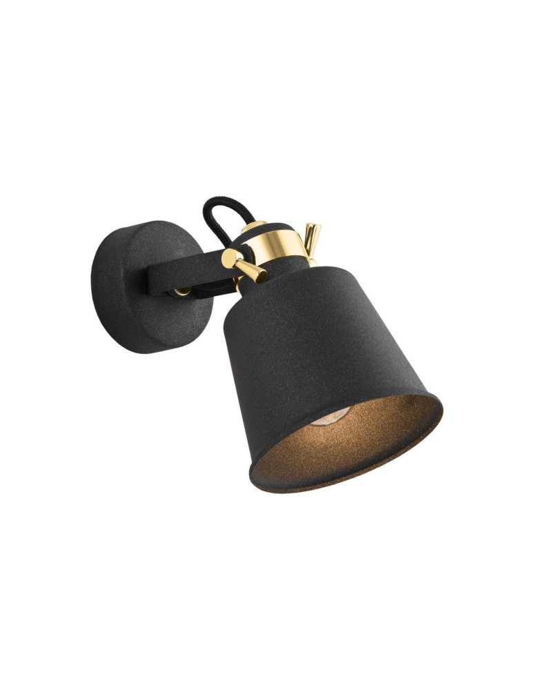 Kinkiety loftowe - industrialne - Argon KONGO kinkiet 1 pł. 1x15W (max) czarny struktura elementy mosiądzowane 4161 - produkt kolory-swiatla.pl 1