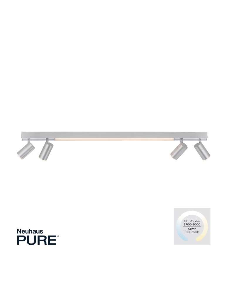 Lampy sufitowe - Paul Neuhaus Pure-Lines Sufitowa Z Reflektorami Pilot Sterowanie Barwą I Ściemnianie, Tryb Nocny Aluminium 6121-95 - produkt kolory-swiatla.pl 1