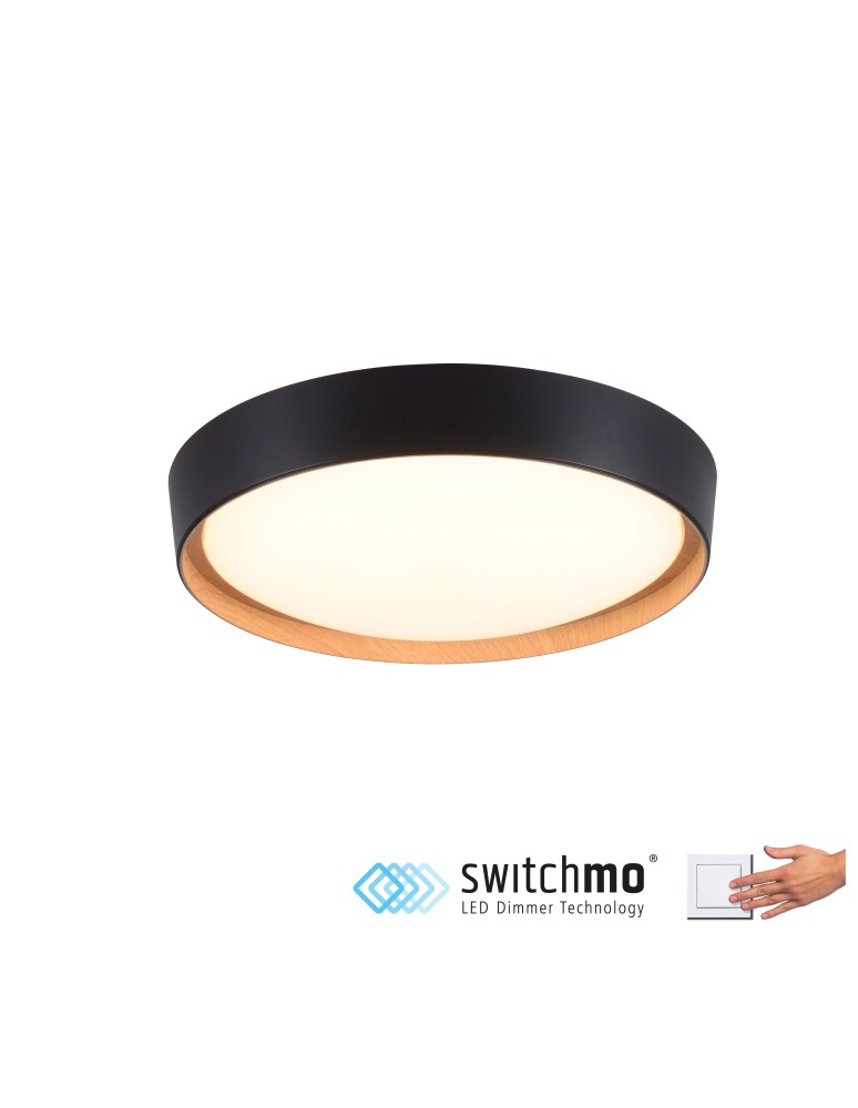 Lampy sufitowe - Leuchten Direkt Emilia Sufitowa 3 Stopniowe Ściemnianie Zwykłym Włącznikiem Ściennym Czarny / Drewniany 14347-18 - produkt kolory-swiatla.pl 1