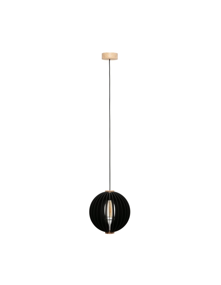Lampy wiszące drewniane - Zuma Line Orb Lampa Wisząca Czarny / Drewno 7510344 - produkt kolory-swiatla.pl 1
