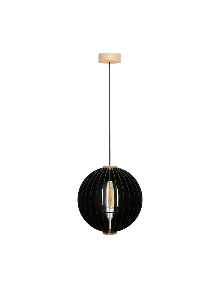 Lampy wiszące drewniane - Zuma Line Orb Lampa Wisząca Czarny / Drewno 7510144 - produkt kolory-swiatla.pl 1