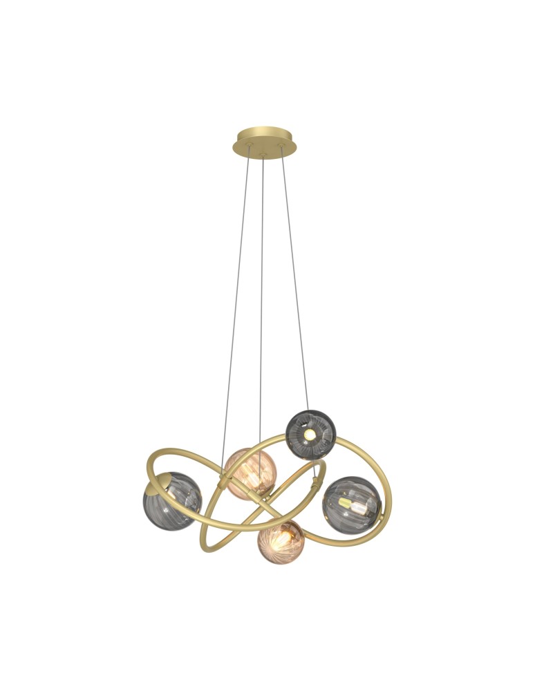 Zuma Line Arlon Lampa Wisząca Matowy Złoty/Dymne Szare Szkło/Bursztynowe Szkło Md4922-5-Egbdn